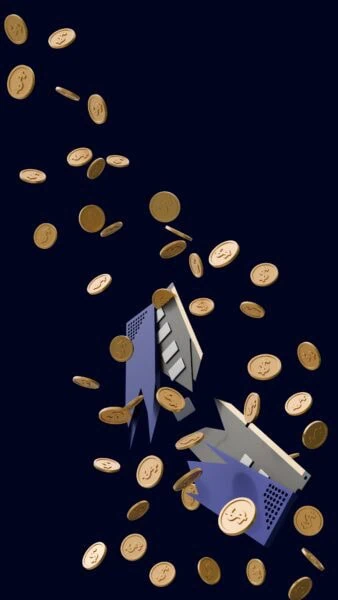 Illustration of coins falling from a broken piggy bank against a dark background.