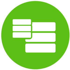 An icon featuring three stacked white lines overlapped with a smaller stack of three white lines representing data archiving.