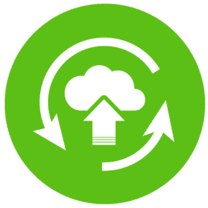 A circle icon with a cloud and arrows representing continuous restore of data backups.