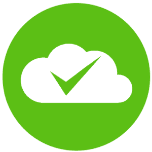 A cloud icon featuring a check mark, symbolizing a dependable data backup plan for financial institutions