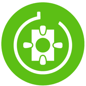 A green circle with an icon of a tracker with a white circle around it representing documentation tracking.