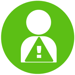 An icon of a person overlayed with a warning sign representing employee awareness of IT vulnerabilities.