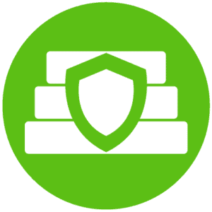 Icon of a stack of three rectangles with a shield on it representing multi-layer ransomware protection.