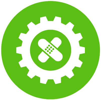 Icon with a cog that has bandaids in the middle representing remediation.