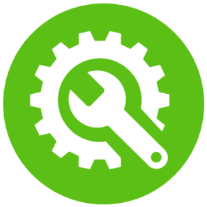 An icon of a cog and a wrench depicting computer part replacement.