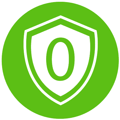 Icon with a shield that has the number zero inside representing zero trust.