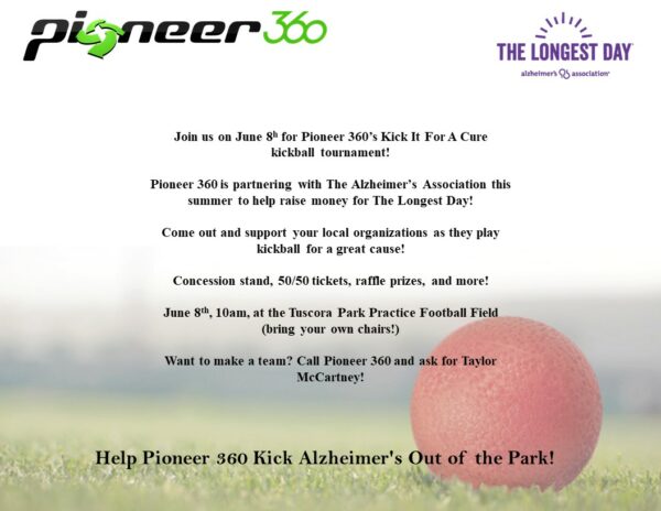 A flyer with a pink ball on a grassy field.