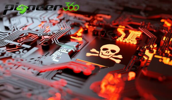 An image of a circuit board with a skull and crossbones.